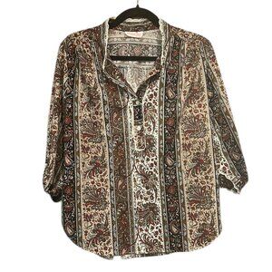 Vintage Peggy Lou Women’s Tan Paisley Blouse  Sz L GrannyCore Eclectic Bold